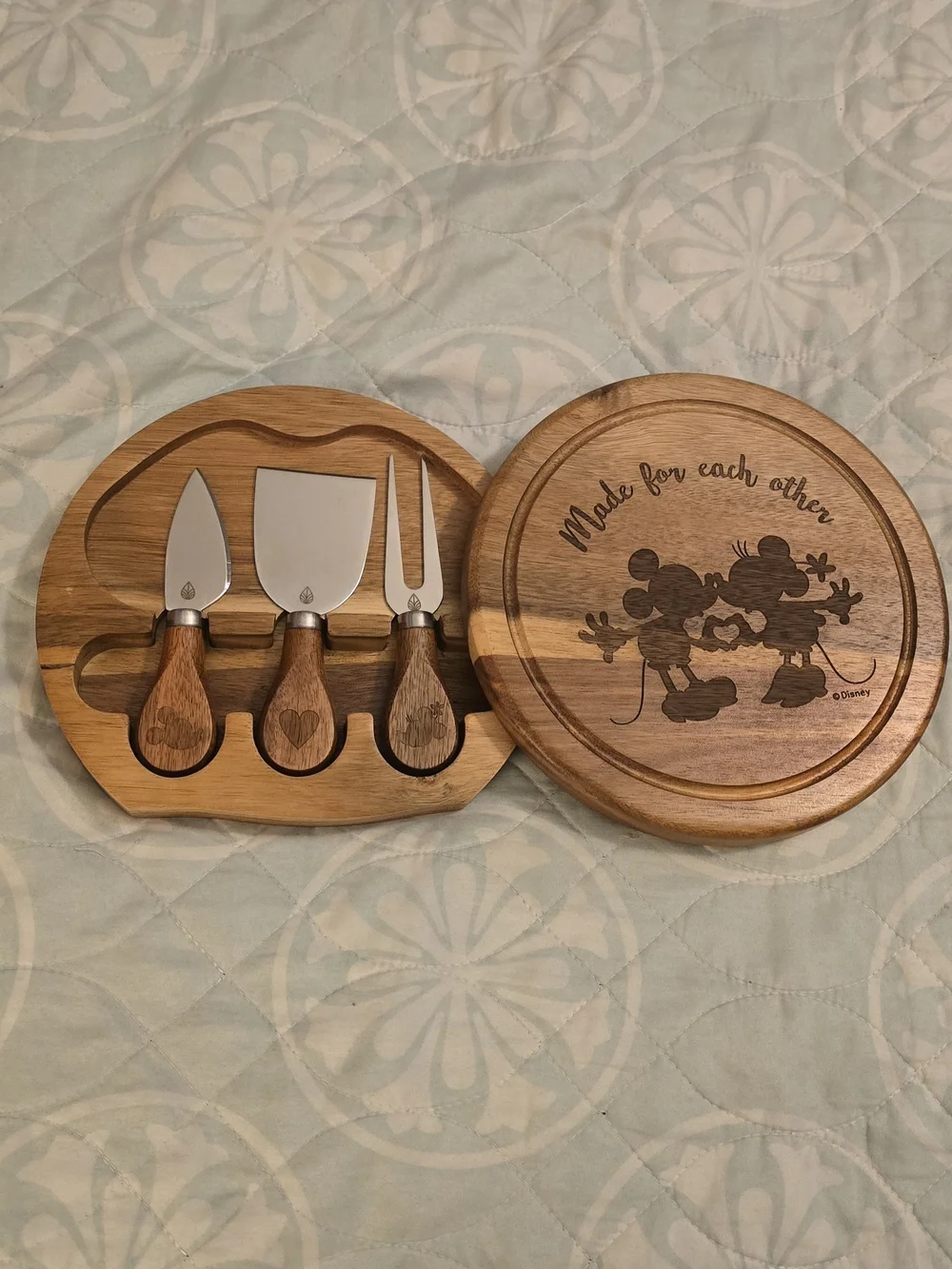 Disney 'Made for Each Other' Wooden Cheese Charcuterie Serving Board Brown